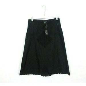 Miss Chievous Women sz 3 Black Casual Skirt A-Line Cotton Embroidered 30xL26"